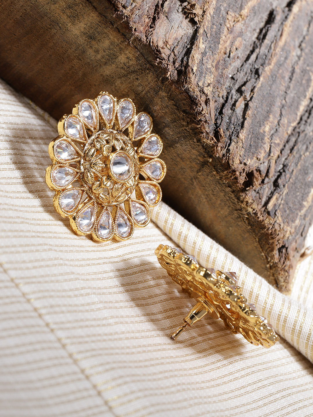 YouBella Gold-Plated Stone-Studded Circular Oversized Studs